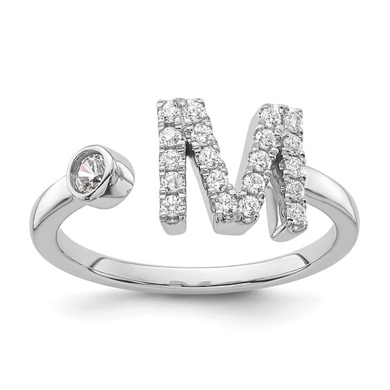 14K White Gold Diamond , Initial Adjustable Ring